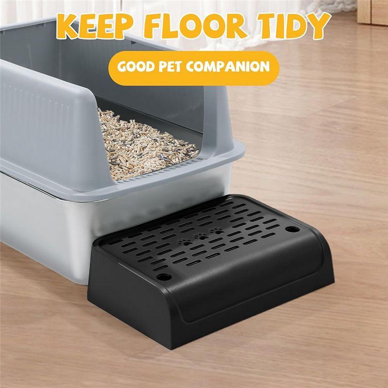 M-Modern-Cat Litter Box Ramp With Filter Function, Double Layered Self-Cleaning Cat Litter Box Litter Trapper With Storage