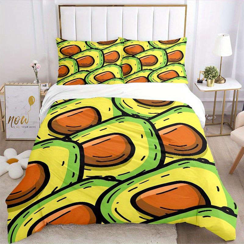 3pcs Avocado Print Bedding Set, Breathable and Soft, Suitable for All Seasons, Ideal for Home Use, Suitable for Bedroom Decor 21173