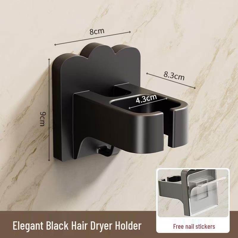 Punch-Free Wall-Mounted Hair Dryer Holder: Bathroom Storage Rack & Hanger