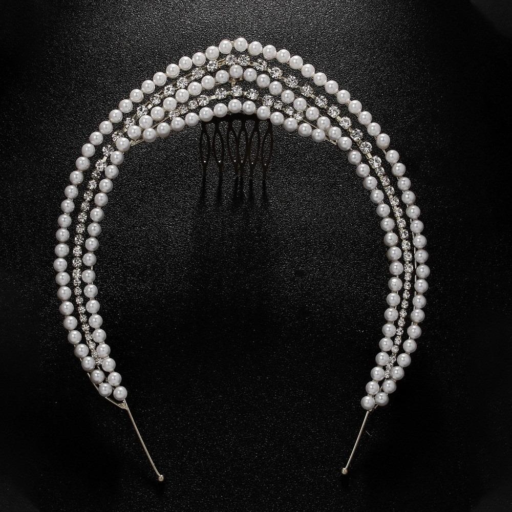 Elegant Princess Crown Headband Rhinestones European Hairband Hair Hoop Pearl Headwear  Women