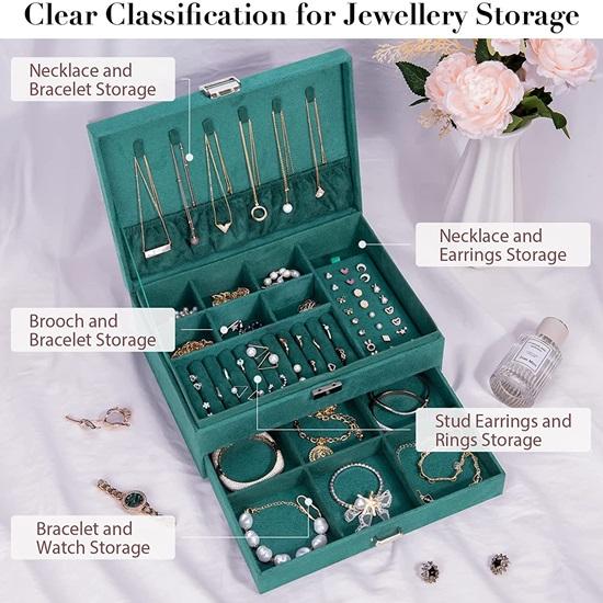 Velvet Jewellery Box Girls, Jewellery Storage Drawer With Lock, Storage Jewellery Pendant Travel, Women, Rings, Earrings, Bracelets Necklaces