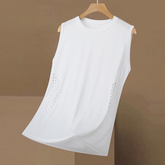 Men Vest Round Neck Sleeveless Breathable Holes Tank Tops Color Block Quick Drying Summer Ice Silk Camisole Fitness Training Activewear