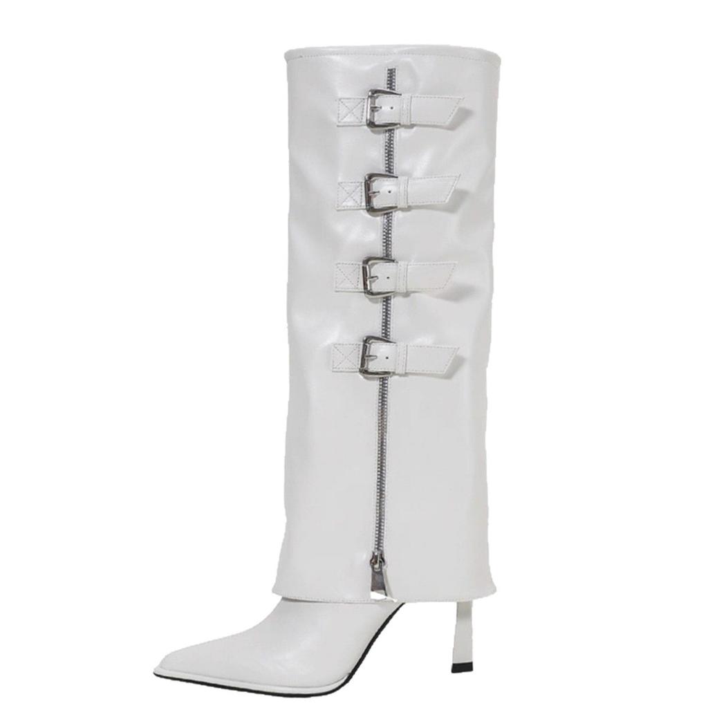 Pointed thin heel boots 2025 autumn new buckle thin high heel trouser boots niche versatile fashion boots women