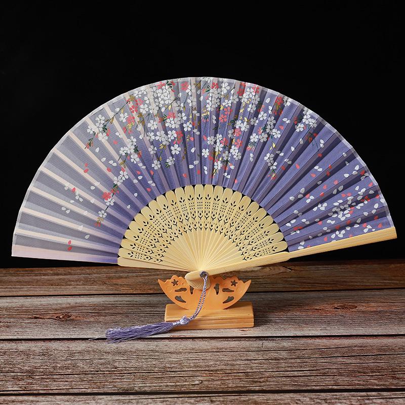 Bamboo Folding Fan, Green Smile Design, Women’s Elegant Dance Fan, Perfect Student Gift