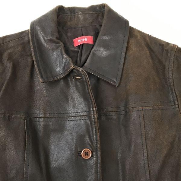 Rope Pig Leather Jacket Blouson Outer Women L Brown Riders Coat(USED)