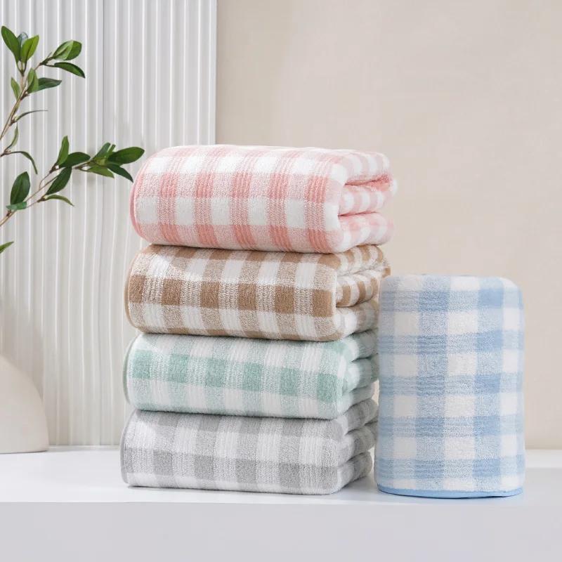 Japanisches minimalistisches Karomuster Handtuch Saugfähig Dick Weich Badetuch Baumwolle Waschen Badetücher Zwei in Eins Eltern-Kind-Set Handtuch