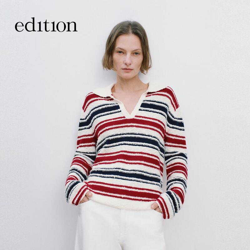 editionE+ 2026 Spring Wool Blend Striped V-Neck Knit Sweater