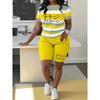 Ladies Elastic Tight Short Sleeve Top High Rise Skinny Shorts 2 Piece Running Training Outfit
