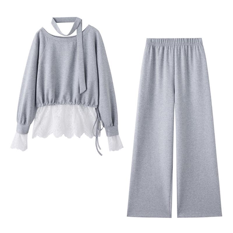 2025 Stilvolles Sweatshirt- und Hosen-Set mit Spitze für Frühling/Herbst