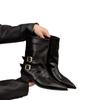 Pointed high-heeled brown small short boots women's shoes new spring and autumn single boots retro belt buckle medium tube pants tube boots