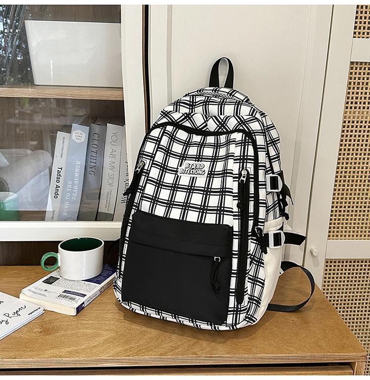 Japanese Preppy Plaid Backpack Middle School Student Schoolbag Teen Girls Sweet Cute Daypack Large Light Outings Travel Rucksack