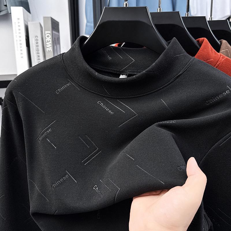 Men s German Velvet Jacquard Hoodie, Double-sided, Half-high Collar, Autumn/Winter Warm Base Layer Top. 2XL