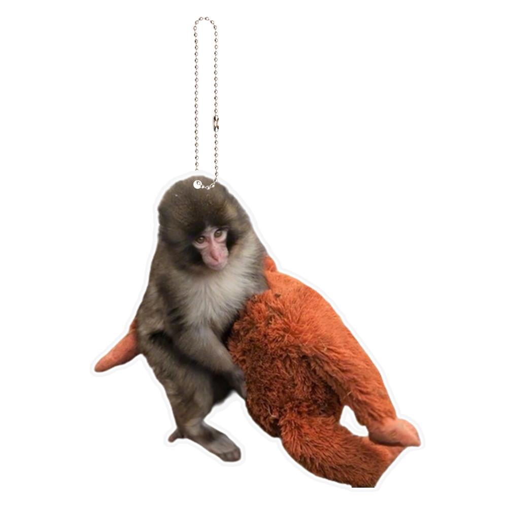 

2D Acrylic Cute Monkey Hugging Plush Toy Car Pendant | 6cm Fashion Hanging Ornament Car Rearview Mirror/Bag/Keychain Decor