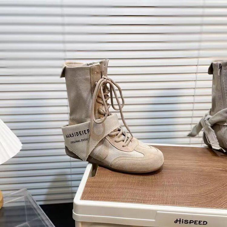 Grape Mother Studiolee Height Increased by 4cm~ Wasteland Wind Triangle Towel Strap Medium Tube German Training Boxing Boots Women