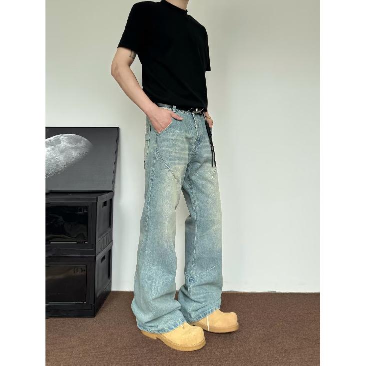 Autumn And Winter New American High Street Washed Light Colored Jeans For Men And Women Straight Leg Slightly Flared Loose Wide Leg Pants