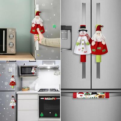 Elf Suit Refrigerator Handle Covers: Christmas Decoration with Snowman and Santa Designs