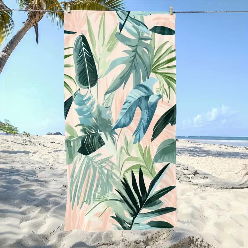 Boho Pink Monstera Leaf Beach Towel Minimalist Tropical Line Art Print Quick Dry Sandproof Absorbent Towel for Beach Vacation