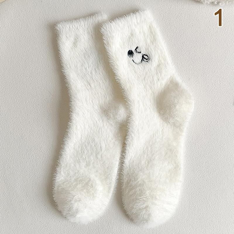 1 Par Meias Sólidas Aconchegantes Peludas de Visom Veludo Mulheres Outono Inverno Meias Grossas Quentes Dormir Cama Chão Casa Fofas Kawaii Meia