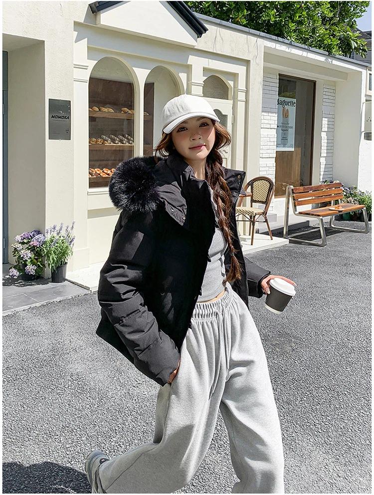 Women’s Short Big Fur Collar Hooded Windproof Thicken Warm Winter Jacket