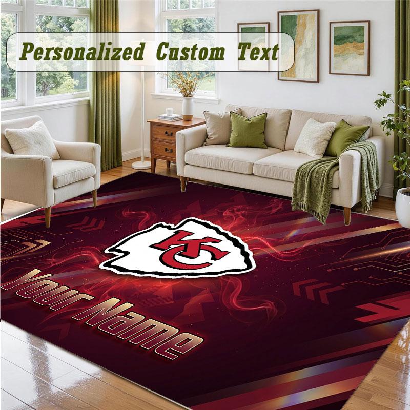 Crystal Velvet Square Rug Custom NameKansas City Chiefs Pattern Non Slip Home Floor Decor Rug