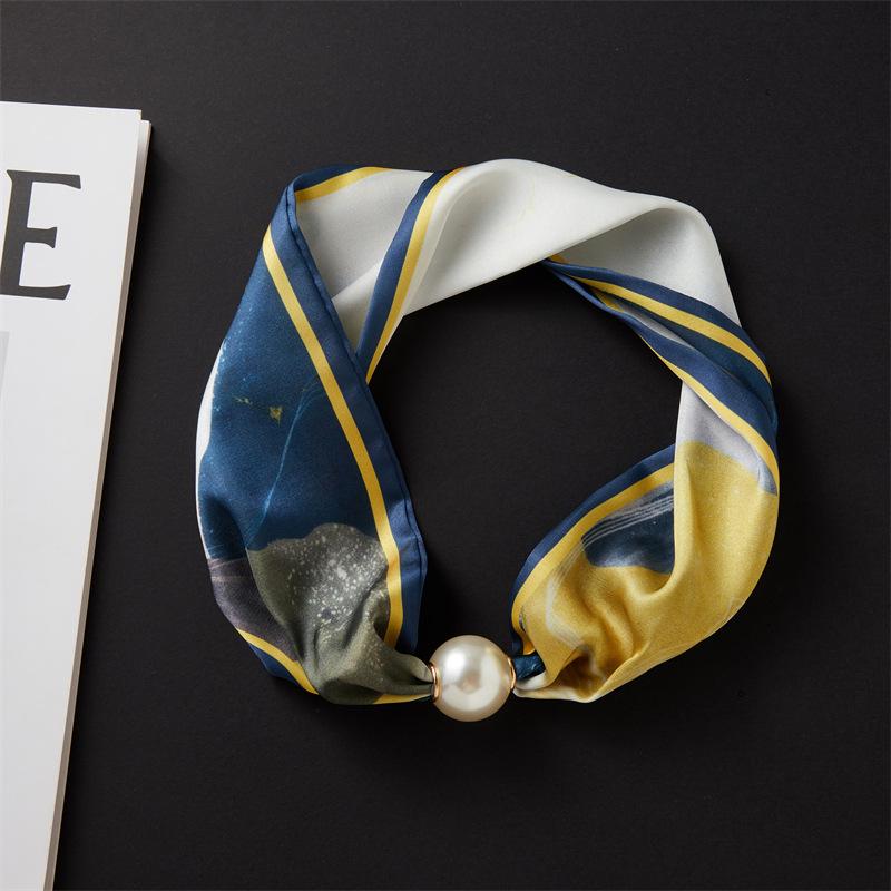 Magnetic Buckle Pearl Necklace with Silk Scarf – Fashionable, Versatile Spring/Summer Accessory for Women