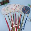 Embroidered Long Handle Silk Fan Vintage Hanfu Hand Fan Chinese Style Round Fan  Photography Prop