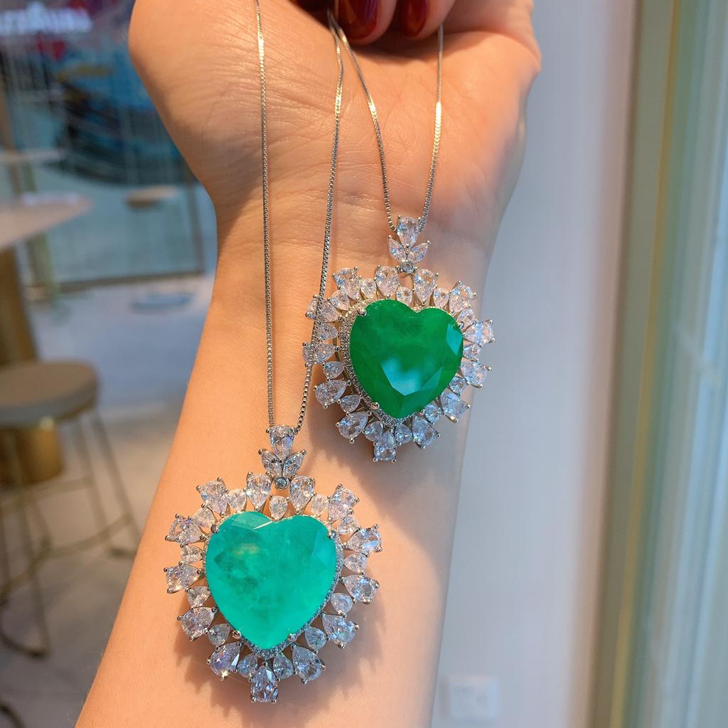 Cross Border Love Inlay Simulation Paraiba Pendant Emerald Necklace Jewelry