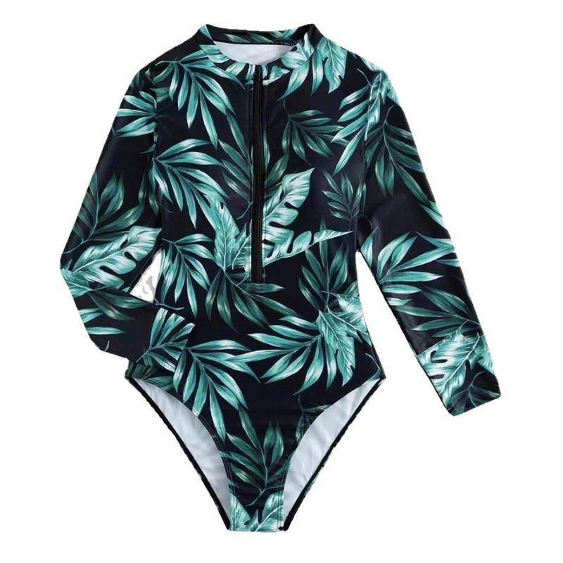 New Swimsuit Women's Conservative Bikini Zipper Long-sleeved Surf Wetsuit One-piece Swimsuit