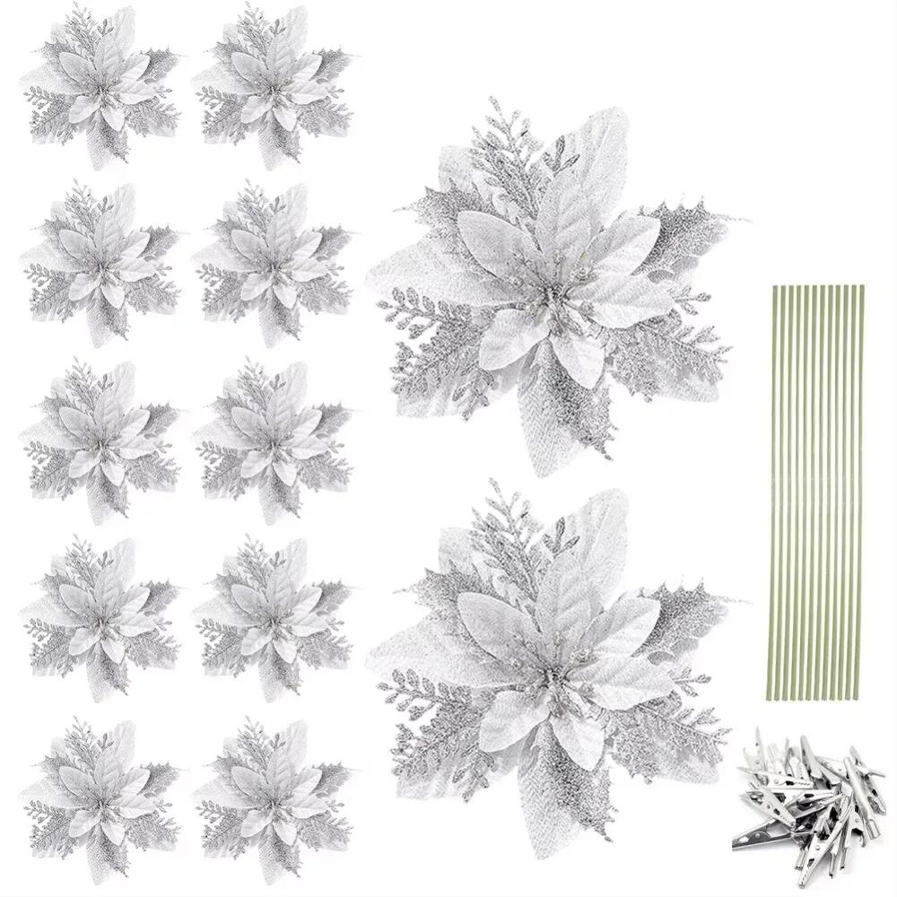 Handmade Artificial Christmas Flowers Shiny DIY Simulated Christmas Flower Multi-color Christmas Tree Accessories Event Layout