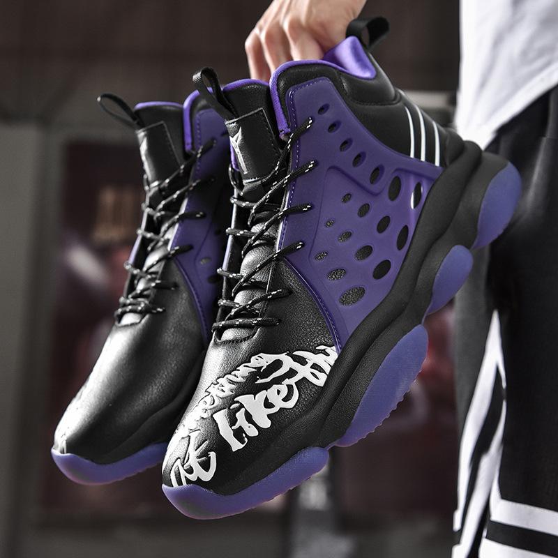Spring and Autumn large size high-top actual basketball shoes men's outdoor sports running shoes lace-up color matching thick-soled heightening shoes