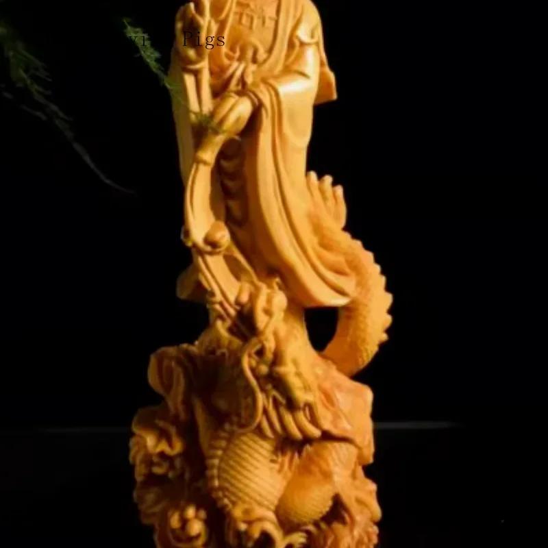 1PCS Handmade Carving of Avalokitesvara Bodhisattva Buddha Statue Character Ornament Home Living Room Decoration Crafts