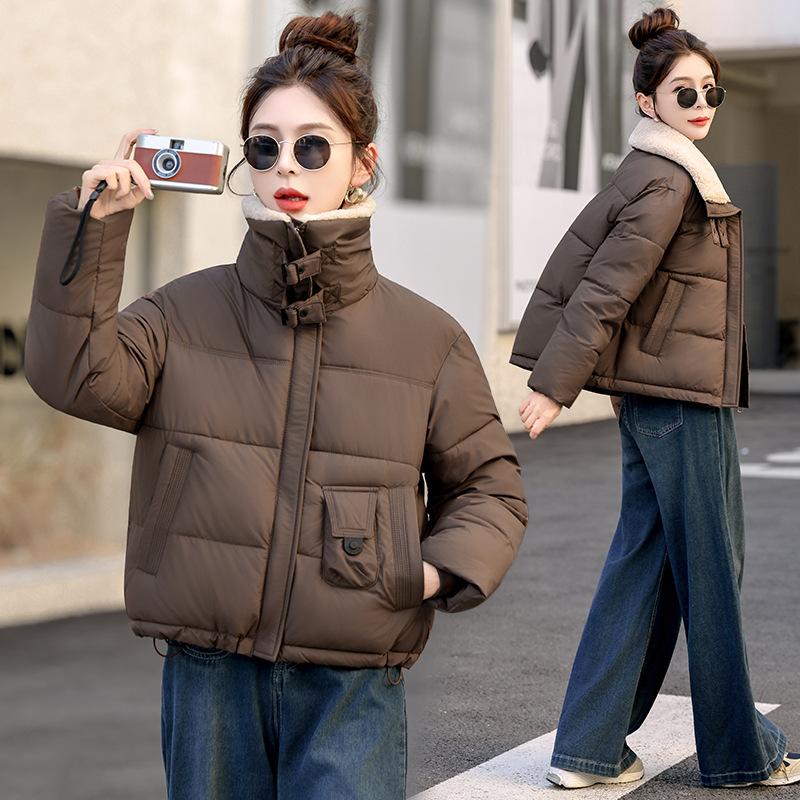 Women's new plush lapel short cold lightweight thickened padded fluffy warm loose high-quality fabric casual sports cotton clothing