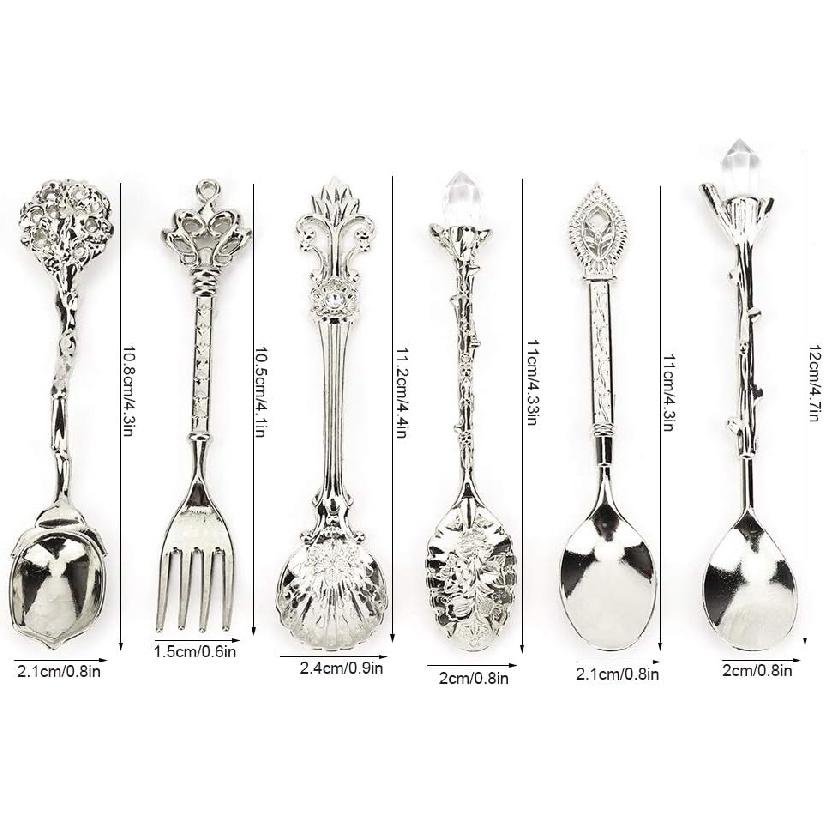 6PCS Vintage Coffee Spoons, Tea Fork Set, Zinc Crystal Mini Fancy Dessert Tableware for Home Office Party Coffee Bar