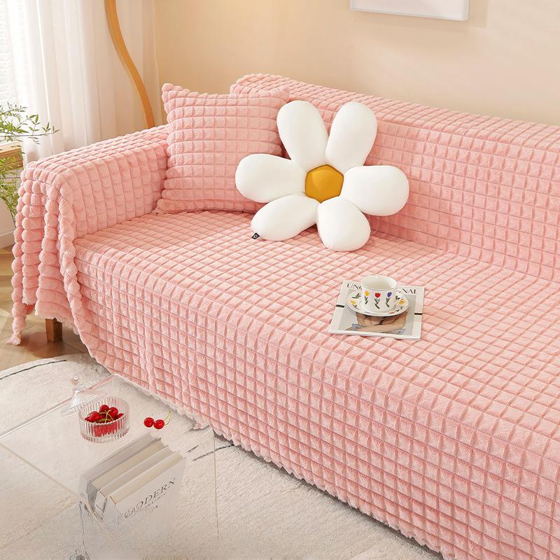 Modern Anti Cat Scratch Sofa Cover Winter Rabbit Plush Non Slip Cushion Blanket Towel Simple Design
