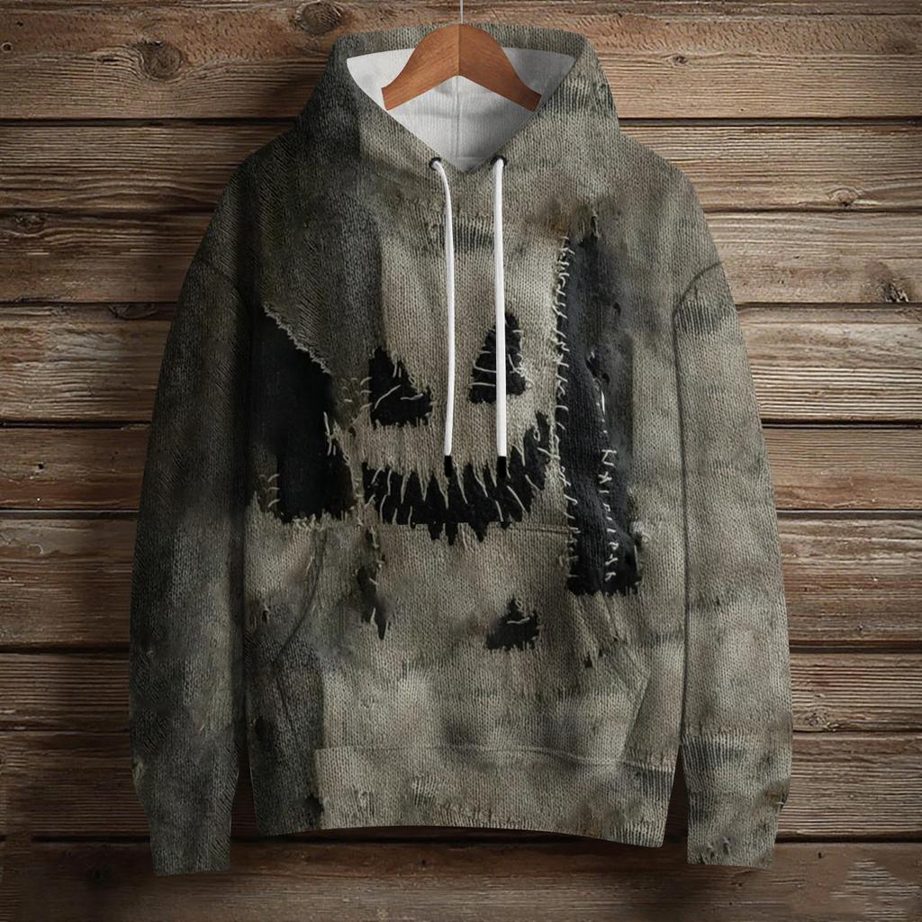 Women's Fashion Long Sleeve Pullover Halloween Print Hooded Pocket Sweatshirt