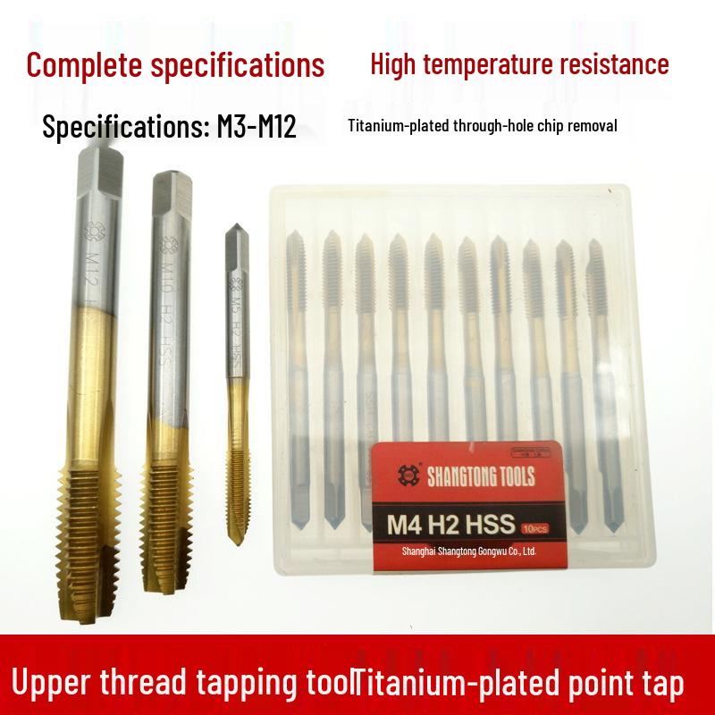 Ti-Plated Machine Tap for Through-Hole, M3-M12 Thread Cutting