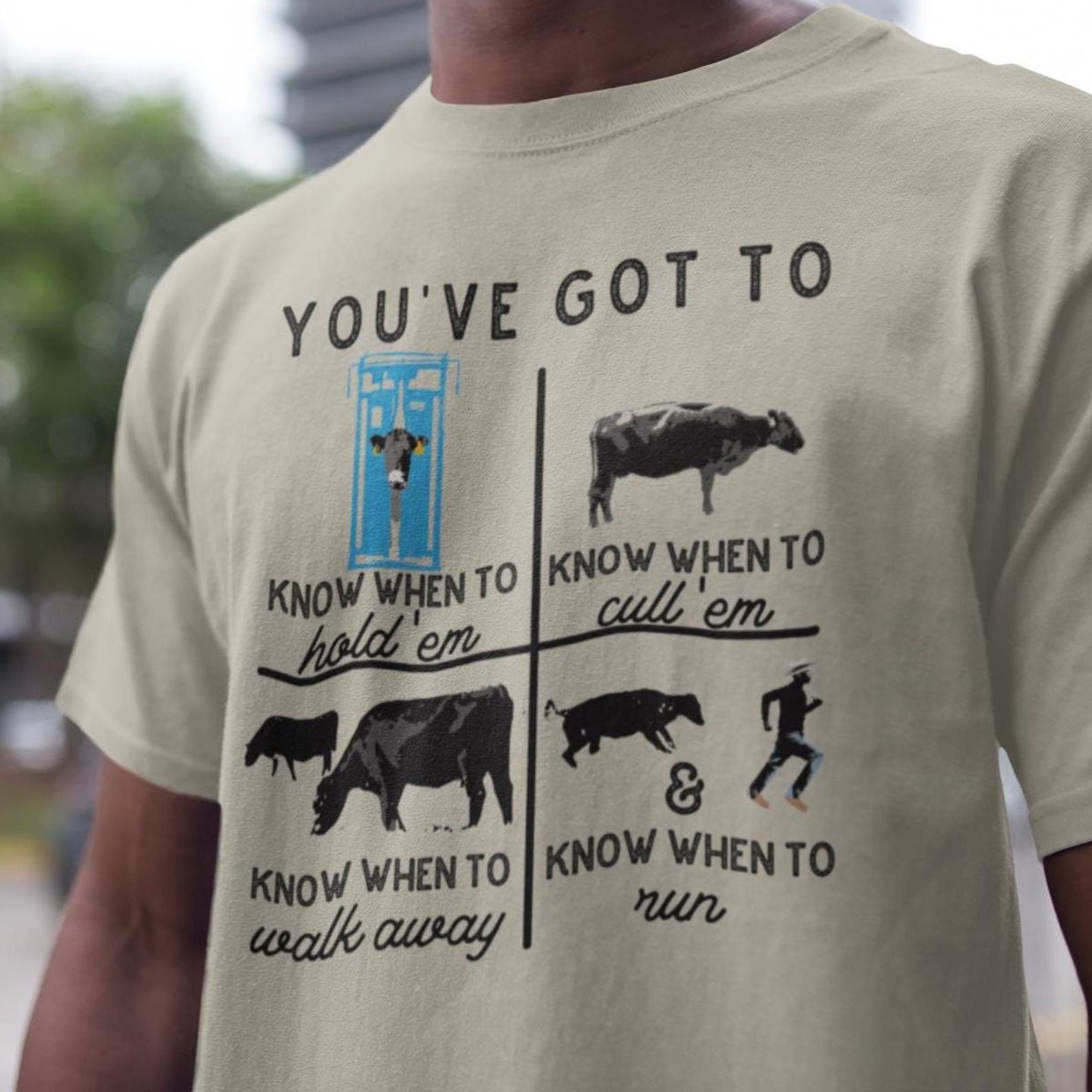 Funny Rancher Graphic Tee, Know When to Hold Em Cow Shirt L