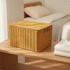 Braided Storage Basket with Lid Builtin Side Handles, SpaceSaving Compact Shape, Wicker