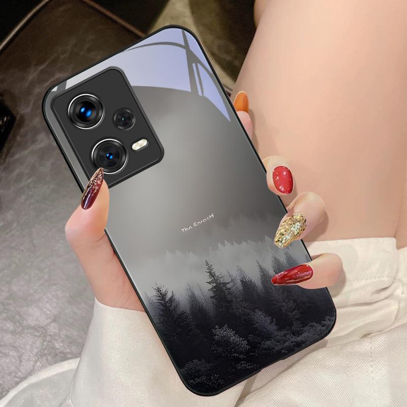 Misty Forest Black Für Xiaomi 14 Ultra 13 Lite Redmi Note 13 11 Pro 12 Plus Poco X6 3 Pro F4 6 GT Gehärtetes Glas Handyhülle