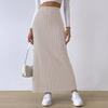 High-Waisted Side Slit Slimming Midi Knitted Skirt - European & American Style for Women
