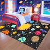 Cartoon Solar System Rug for Kids Bedroom, Space Galaxy Planet Carpet, Educational Outer Space Theme Play Mat for Boys Girls