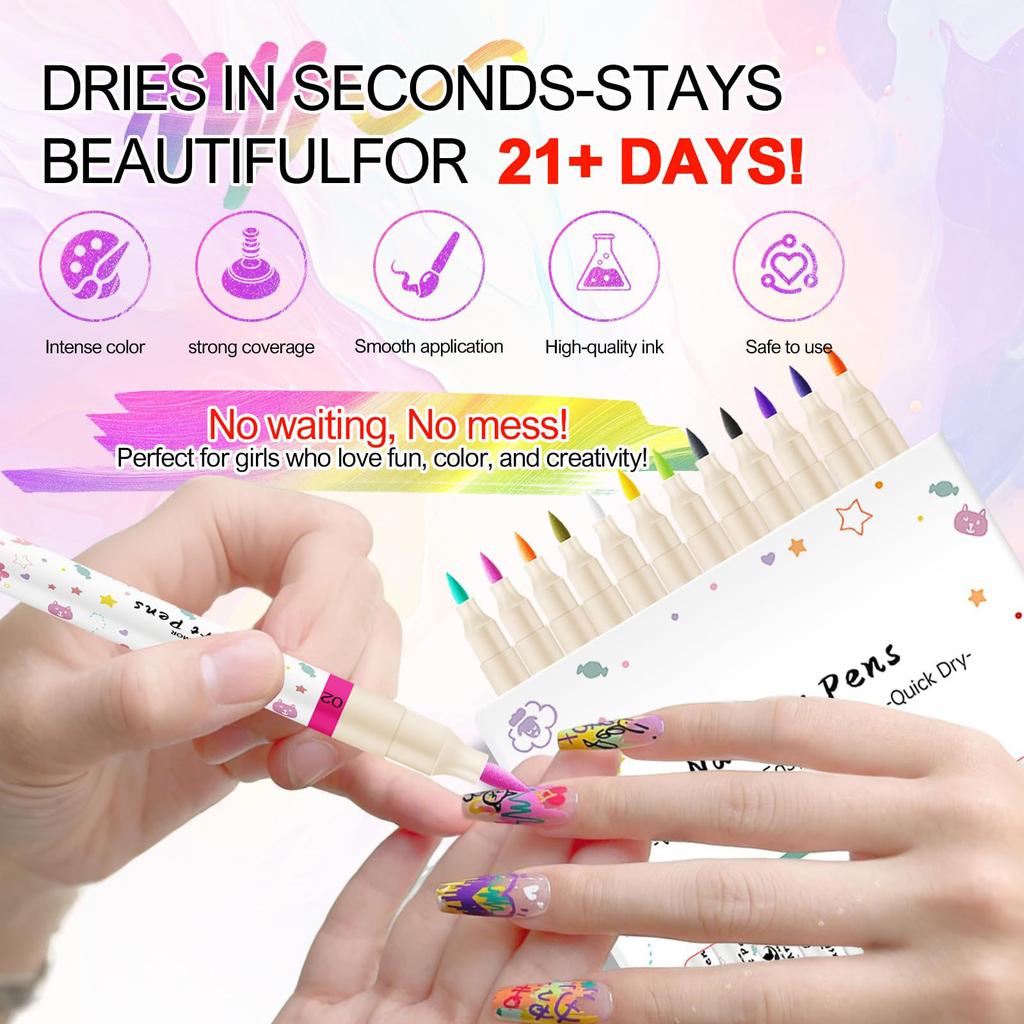 12 Colors Nail Pen Set,Pen Acrylic Paint Pens For Nail Design Manicure DIY Decoration 0ML