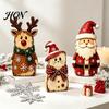 Christmas Window Display Props Wooden Tabletop Figurine, Hand Painted Santa Reindeer Cat Decor, Rustic Ornaments Wood Holiday Statues for Mantel,
