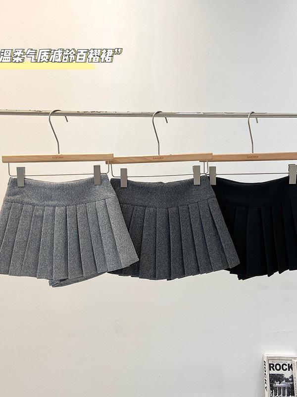 Korean Style High Waist Gray Wool Pleated Mini Skirt for Women - Sexy, Versatile, Anti-Exposure, Slimming, Autumn/Winter