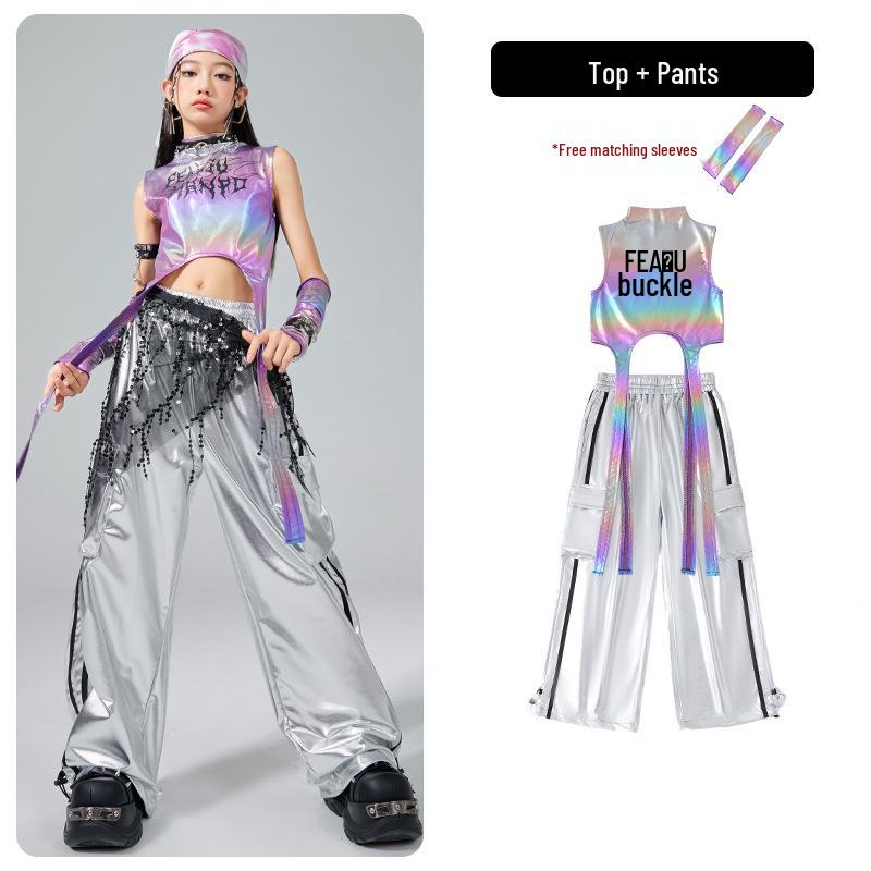 Costume da Danza Jazz per Bambina - Outfit alla Moda Hip Hop per Performance, Street Dance e Sfilate. 130 cm