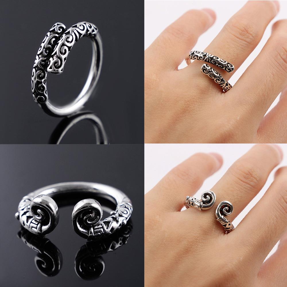 Retro Black Myth Wukong Golden Cudgel Headband Ring For Men Zinc Alloy Color Punk Gothic Open Ring Monkey King Accessories Zircon