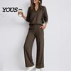 Damen Lässiges Loungewear Sweatshirt Hosen 2-teiliges Set, V-Ausschnitt Langarm Oberteil & Weiter V-Ausschnitt Pullover Sets Hosen mit Elastischem Bund, Einfarbig