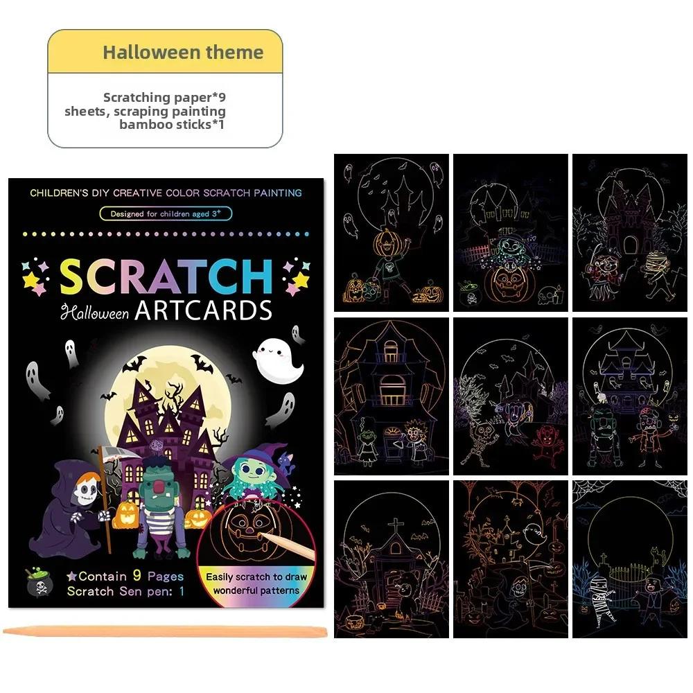 Kit de Tarjetas de Papel para Pintar Scratch Art de Color Arcoíris Mágico de 9 Piezas/set Tablero de Dibujo de Animales de Dibujos Animados Juguetes de Dibujo Juguete Educativo DIY