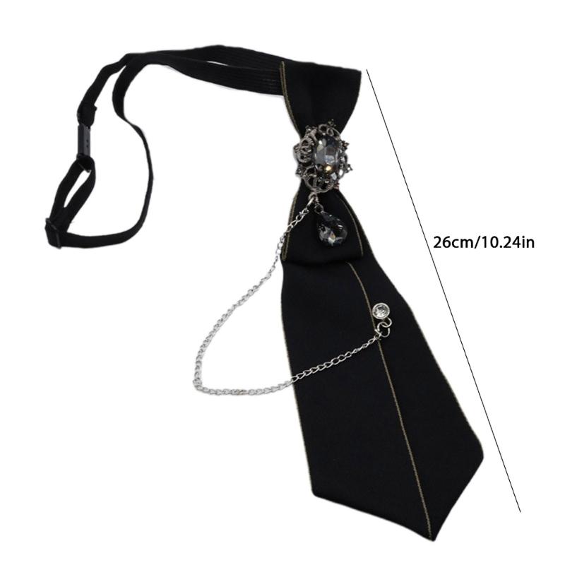 Dam Gotisk Slips Uniform Metallkedja Strass Smycken Halsduk Justerbar Förknuten Fluga Skjortdekoration