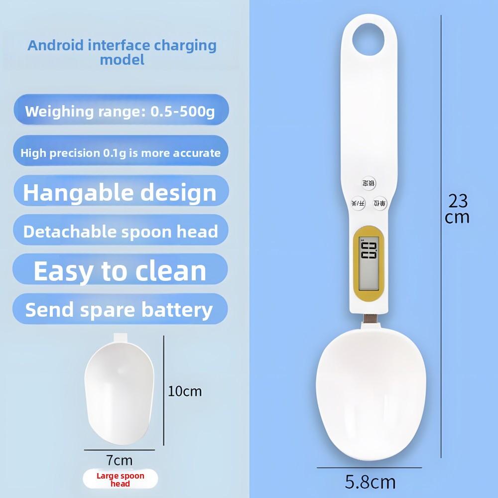 USB Rechargeable Digital Spoon Scale, 0.1g Precision Mini Weighing Spoon, Kitchen Baking & Pet Food Measuring Scale